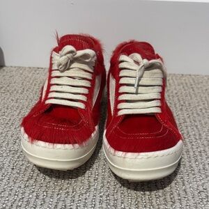 Rick Owens Cardinal Red Pony Hair Vintage Low 37.5